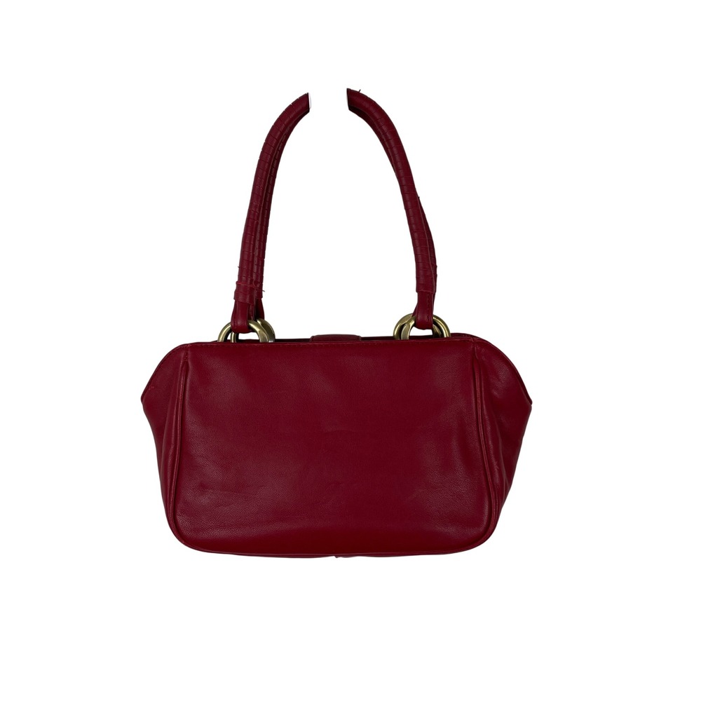 Donald J Pliner Red Leather Shoulder Bag Brass Hardware Wrapped Handles Vintage